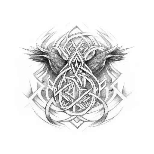 Full Arm Dark Design An Arpg-inspired Tattoo With Elements Of Norse Mythology In A Black Whitestyle