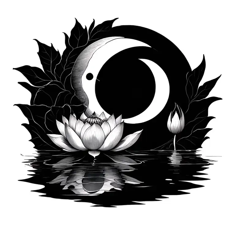 Lotus And Moon Merging Together