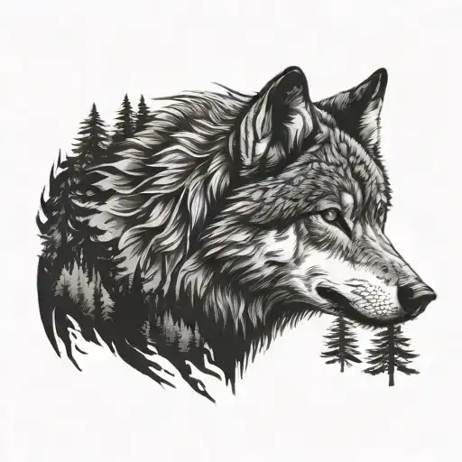 Wolf And Forest Scene