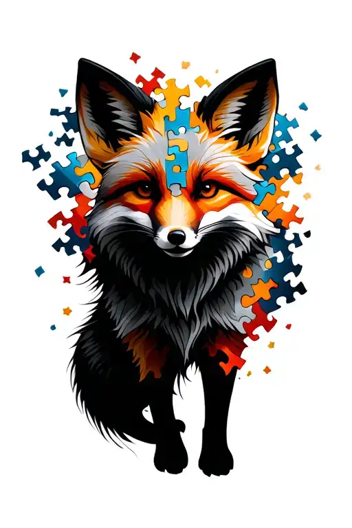 Autism Colors Of A Fox Made Of Puzzle Pieces Falling Apart