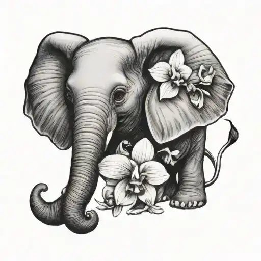 Small Elephant Holding Orchids