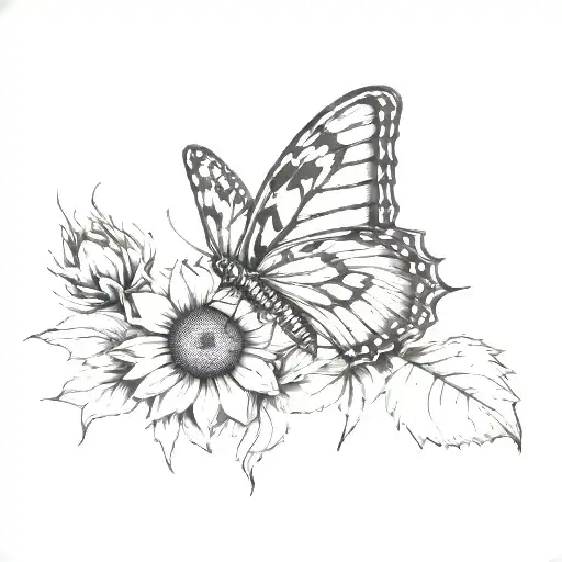 Butterfly And A Sunflower