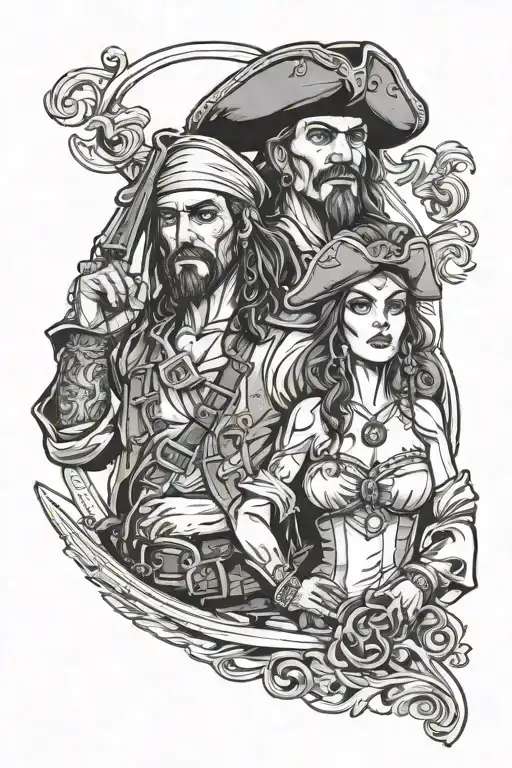 Pirate Woman And Man Standing