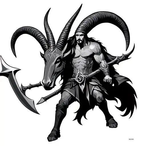 Capricorn Zodiac Sign Viking Warrior Wielding