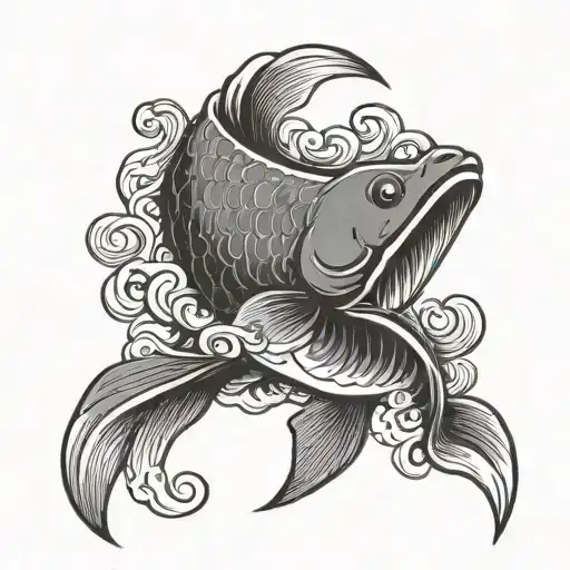 Karp Koi Fish With Waves