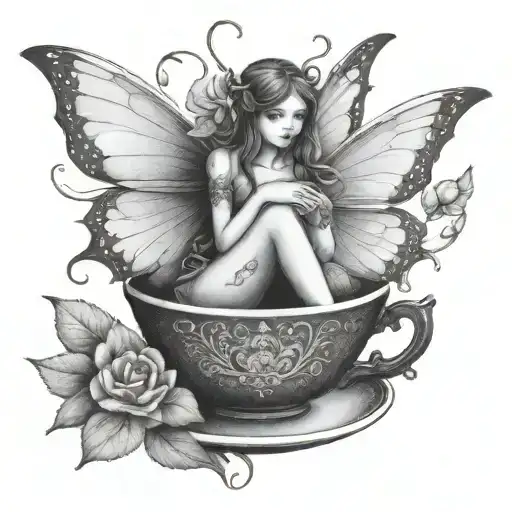 Minimalist Fairy Sitting On A Tea Cup