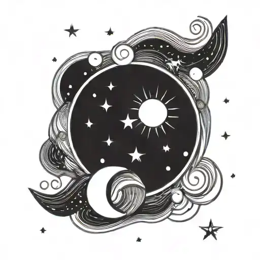 Moon Sun Stars Minimal Line Art