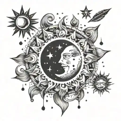 Moon Sun Stars Water Element Minimal