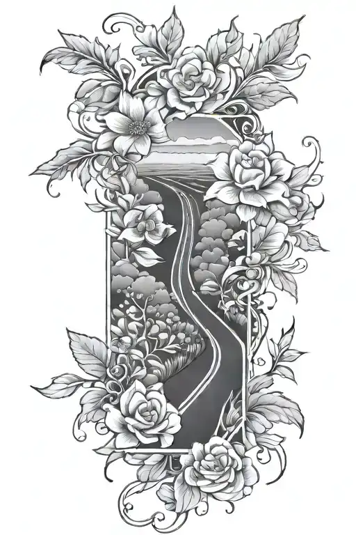 Flowers And Road Leading Towards Heaven