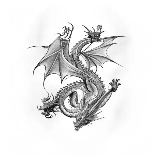 Dragon Flying With Extend Wings For The Neck And The Dragons Wings Reaching Lower Chin