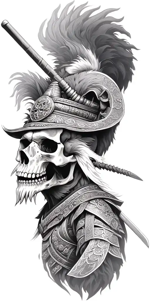 Skull Lion And Samurai Warrior
