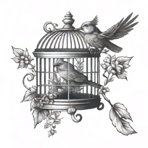 Bird Breaking Birdcage Elegant Witchy Plant Growing