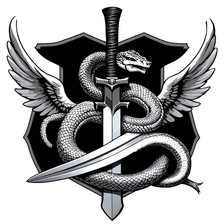 Snake Wrapped Around A Sword With Wings