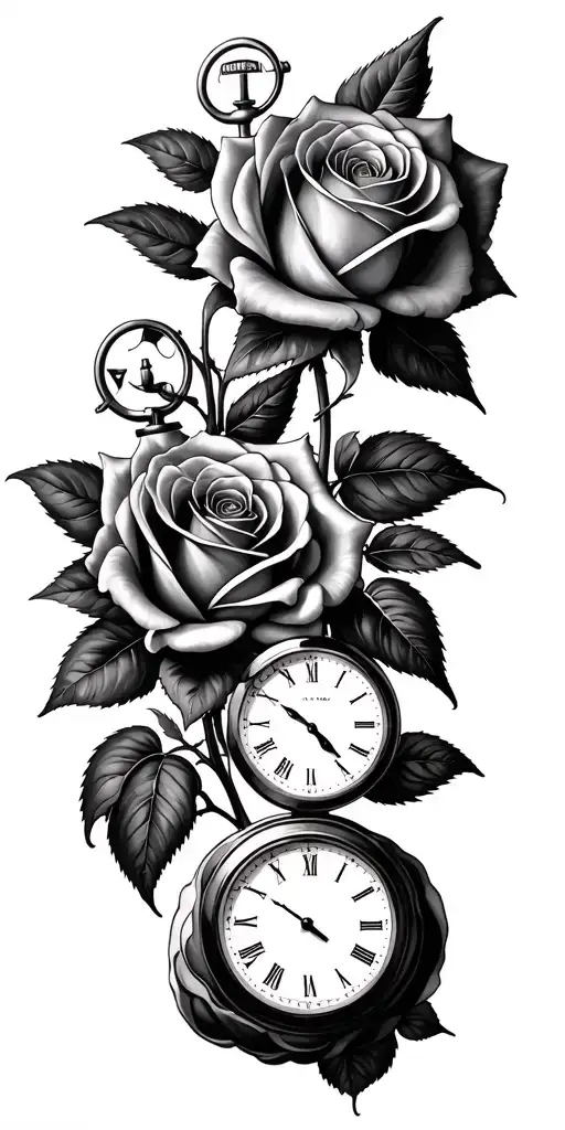 4 Stop Watches And Roses Growing