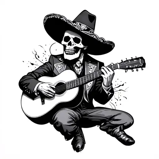 Mariachi Skull Playing Guitar