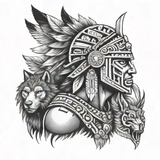 Aztec Warrior With Wolves And The Letter R