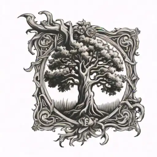 Old English R With A Tree Coming From It