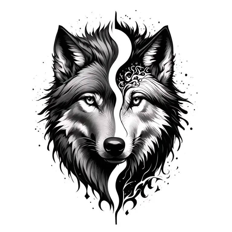 Wolf Split Face Protecter Ying And Yang