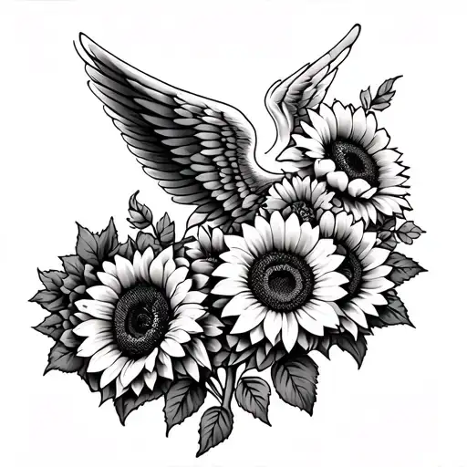 Sunflowers Roses And Angel Wing