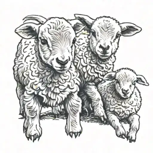 3 Baby Lambs In Diferrent Positions