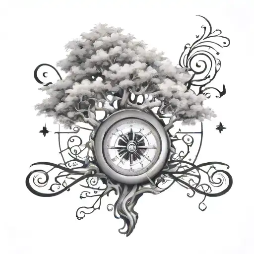 A Stylized Family Tree With Branches Intertwined With Musical Instruments And A Compass