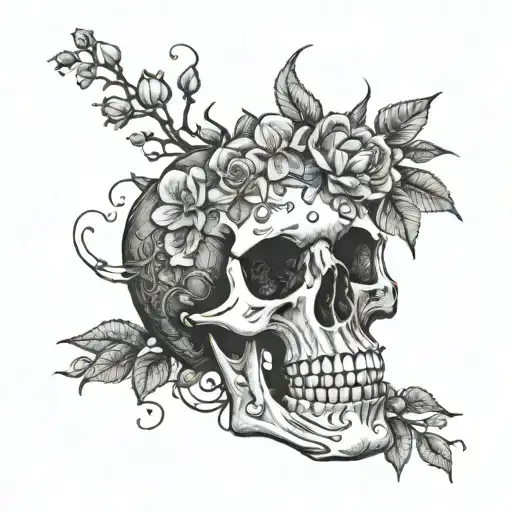 Skeleton Body Lying Down From Which Flowers Grow