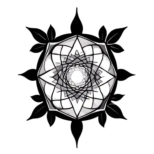 Chakra Symbol Vertically Geometric Design Covere With Leaves