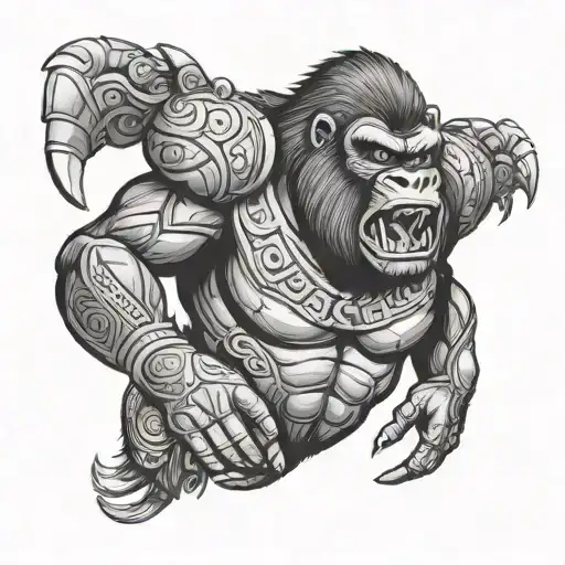 Silverback Gorilla Aztec Warrior Roaring