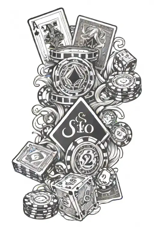 Poker Cards 72 Off Suion Forearm With Casino Chips And Dice