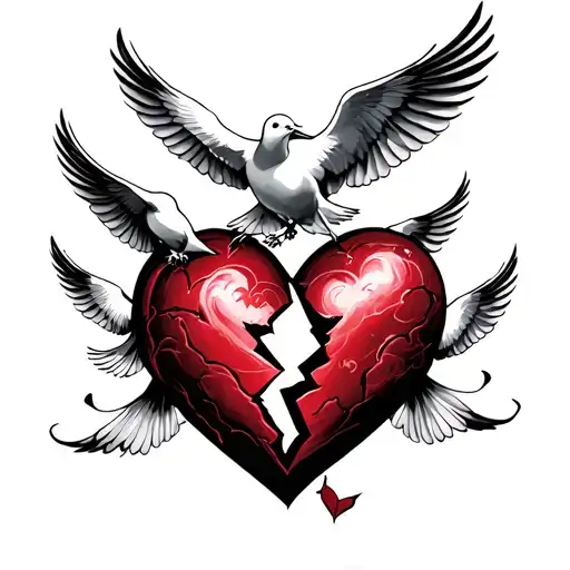 Broken Heart With Doves Flying