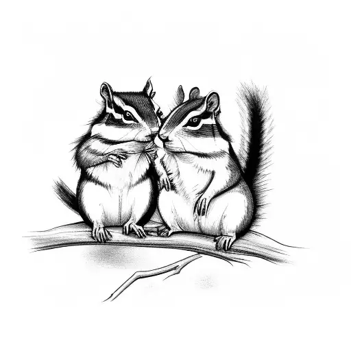 A Chipmunk And Squirrel Sitting On A Tree Branch