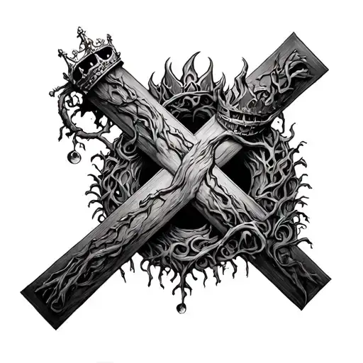 Poison Tree Spiraling Up Cross With Crown Of Throns At The Top Of Cross