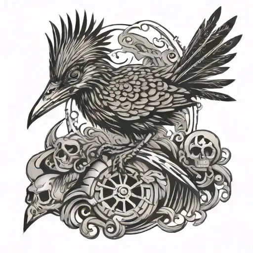 Roadrunner Bird And Skull Wearing