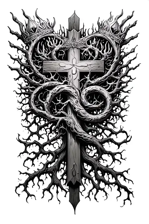 Poison Tree Spiraling Up Cross With Crown Of Throns At The Top Of Cross