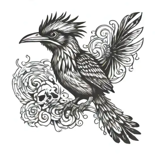 Roadrunner Bird With Skull Head