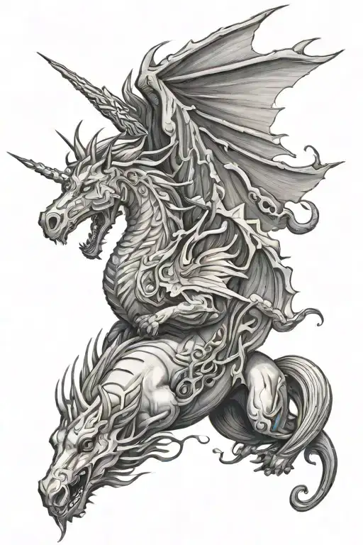 Unicorn And Dragon Flying