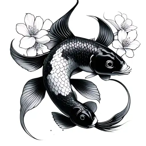 Japanese Koi Fish With Cherry Blossoms