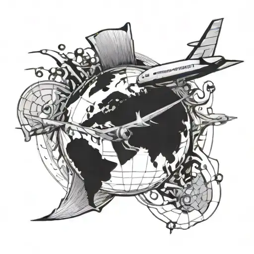 Globe With Airplane Flying Over A World