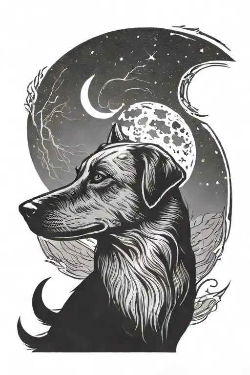 Dog Silhouette With Moon Behind It