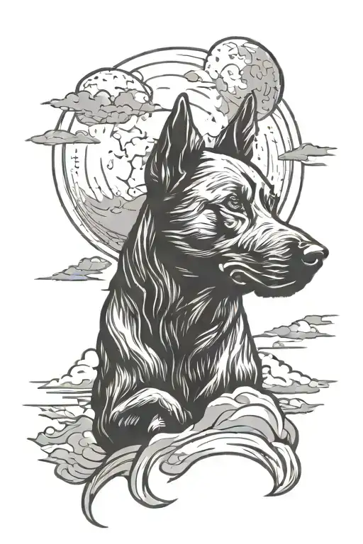 Dog Silhouette With Moon Behind It