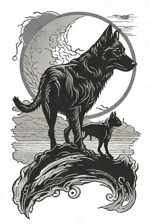 Dog Silhouette With Moon Behind It