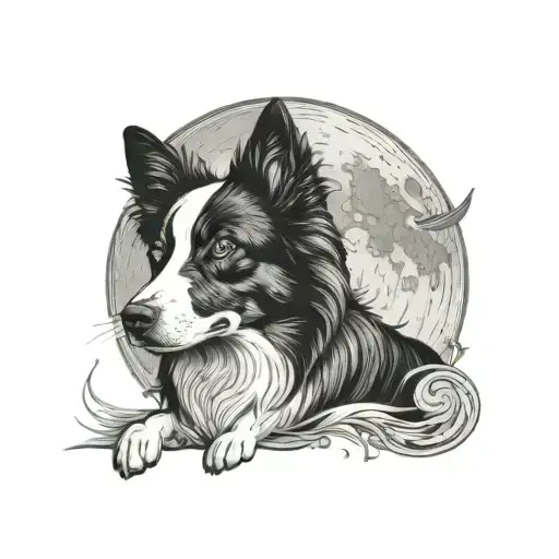 Border Collie In Front Of Moon