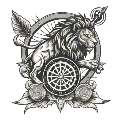 Lion Holding A Dart Board Design
