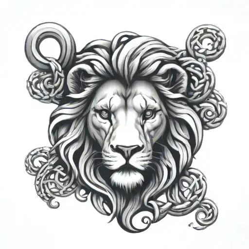 Lion Head With Celtic Knot Design Incorporating Leo Horoscope