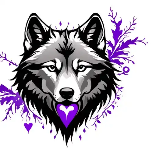 Purple Heart And Wolf Silhouette
