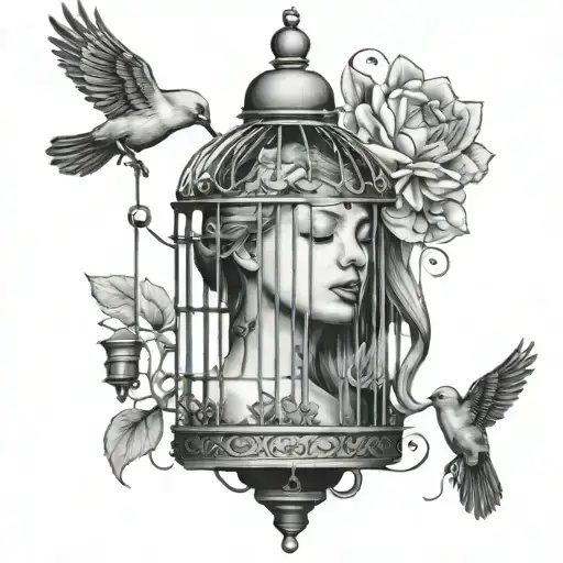 Woman With Bird Cage Instead Of Head