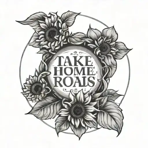 Take Me Home Country Roads Western Font In A Circle With A Majestic Sunflower In The Middle