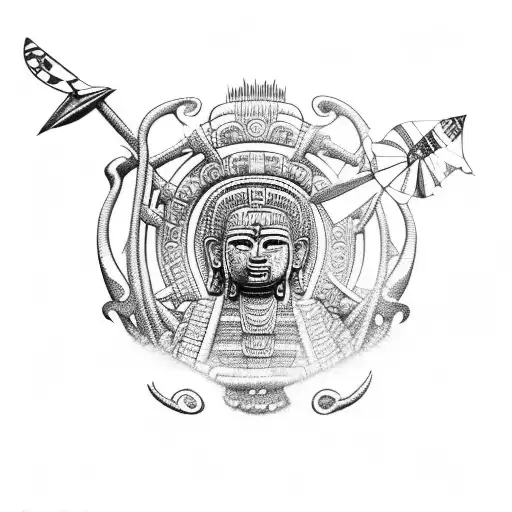 A Mayan Statue With Kitesurfing Symbols Incorporated