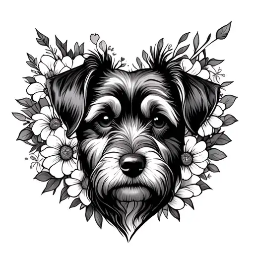 Dog With A Heart Of Flowers Around It