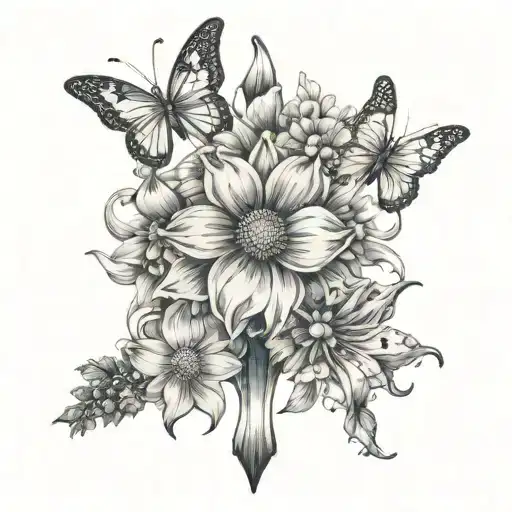 Cross 2 Daisy 1 Carnation 1 Daffodil Yhwh In Cross Butterflies